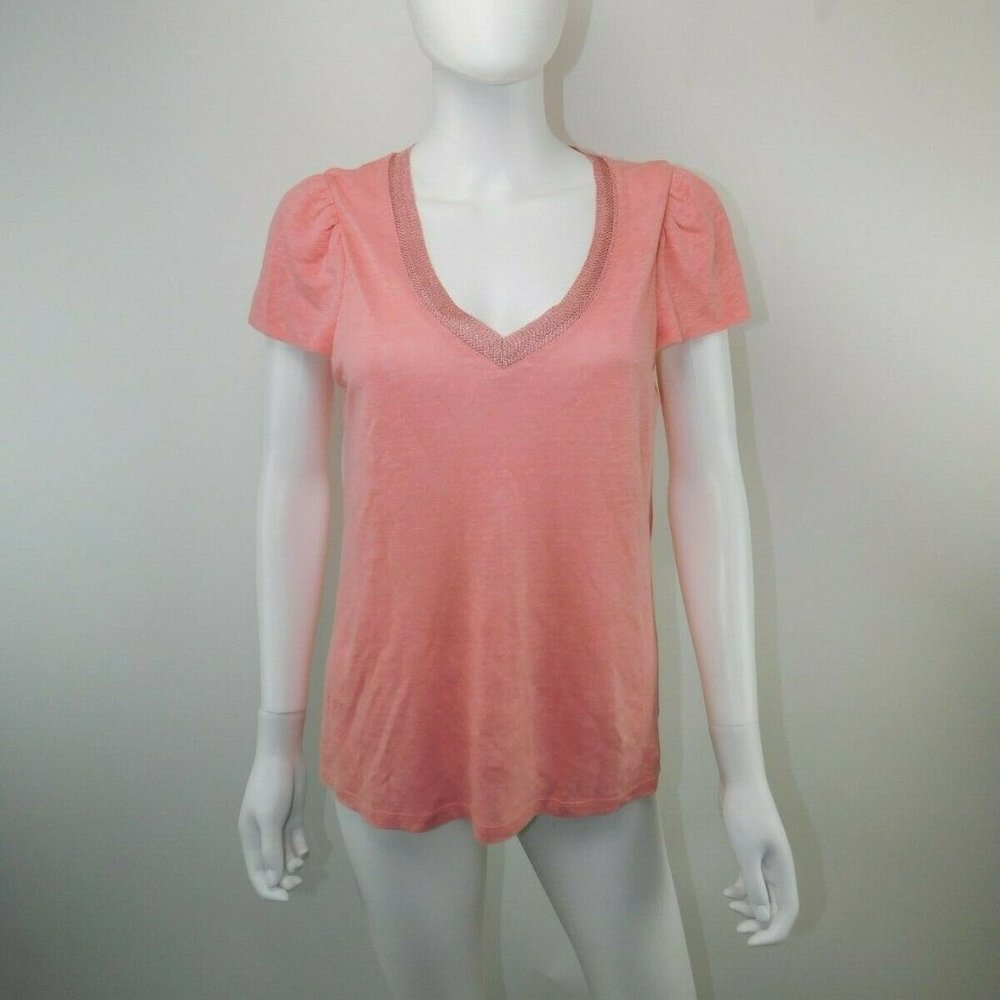 Maje Trocadero Rose Linen V-Neck Tee